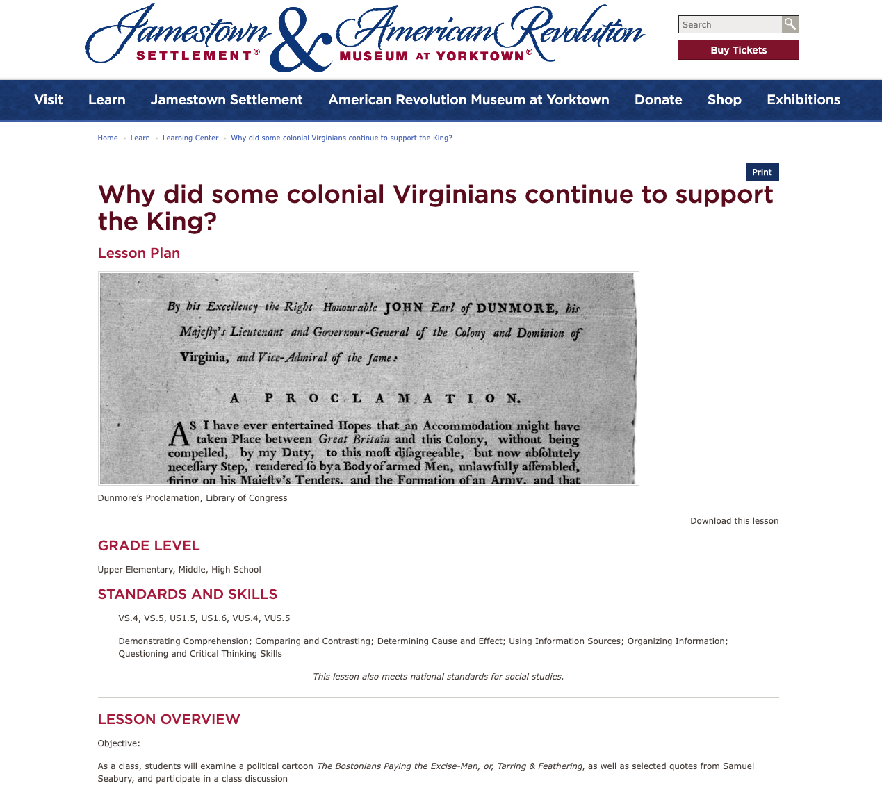 Why Did Some Colonial Virginians Continue to Support the King? Lesson Plan