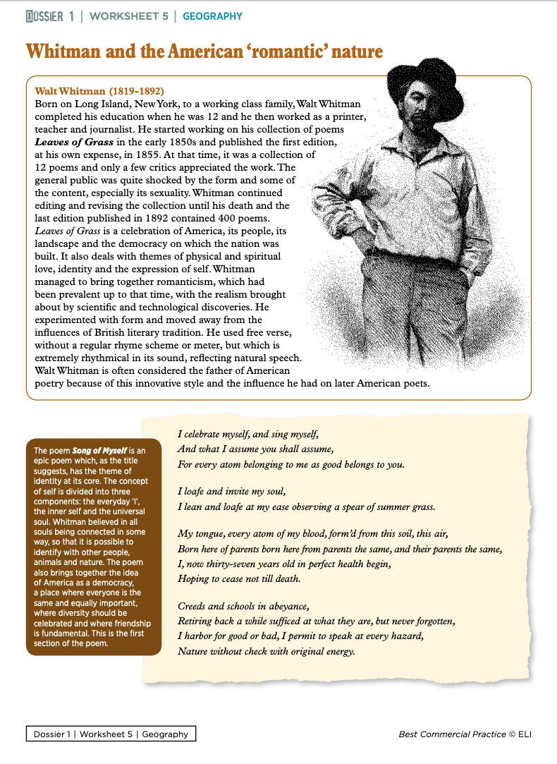 Whitman and the American ‘Romantic’ Nature Worksheet