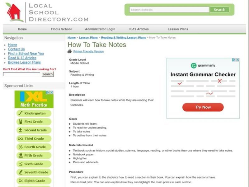 How To Take Notes Lesson Plan