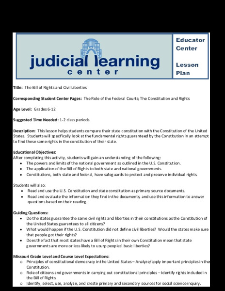 The Bill of Rights and Civil Liberties Lesson Plan
