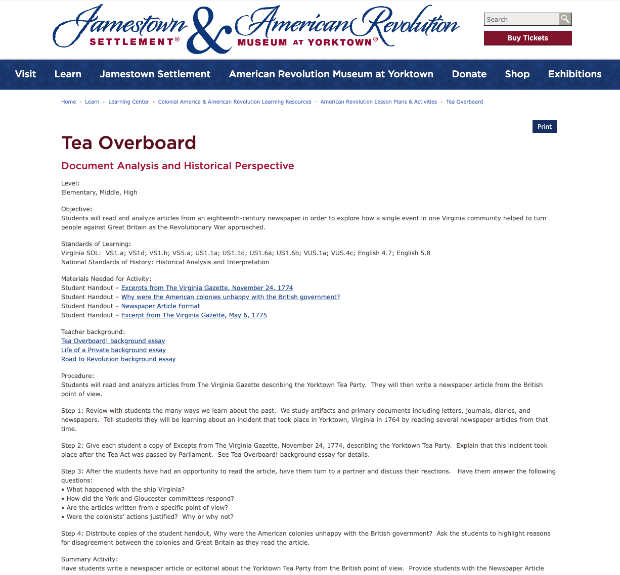 Tea Overboard Lesson Plan