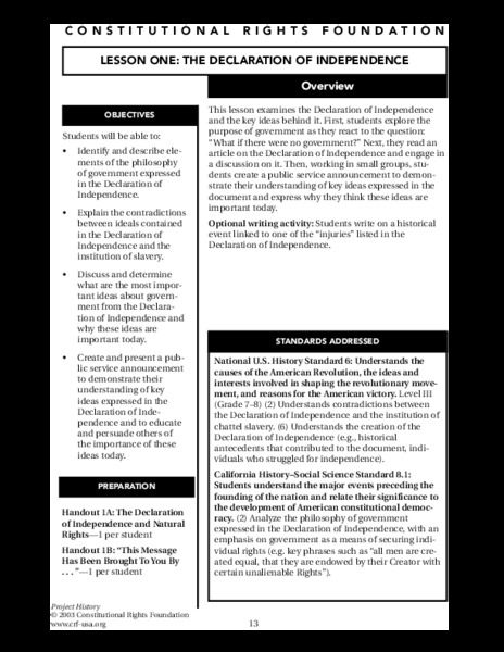 The Declaration of Independence Lesson Plan
