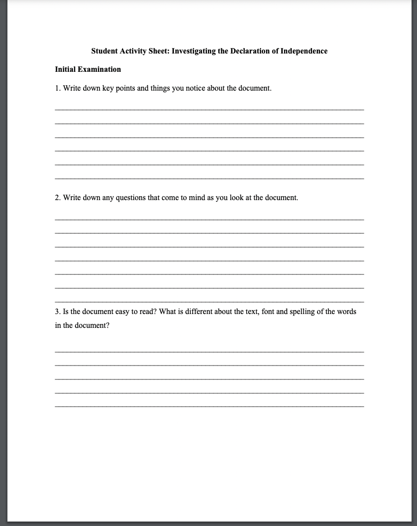 Investigating the Declaration of Independence Activity