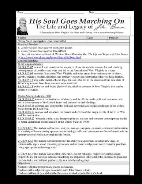 History Scene Investigators - John Brown's Raid Lesson Plan