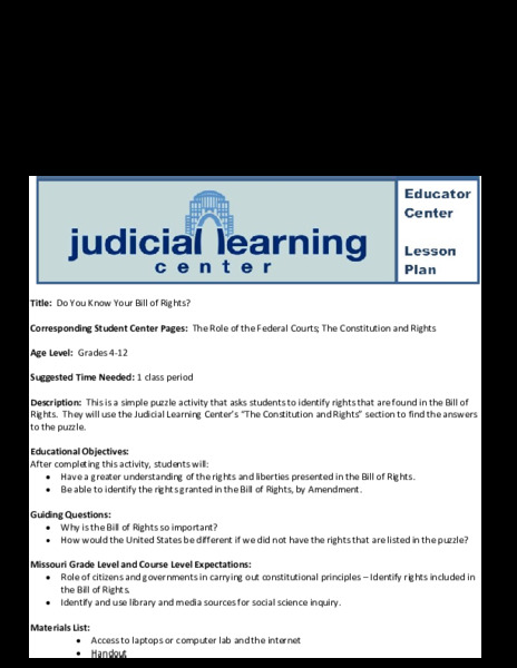 Do You Know Your Bill of Rights? Lesson Plan