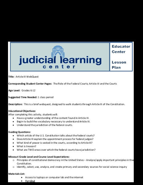 Article III WebQuest Lesson Plan