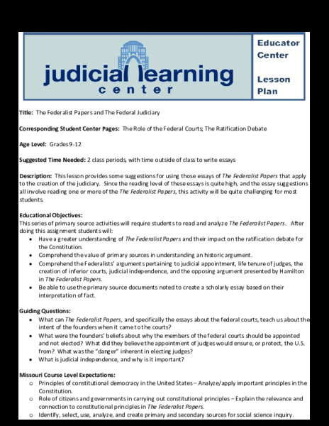 The Federalist Papers and The Federal Judiciary Lesson Plan