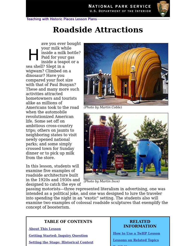 Roadside Attractions (6) Lesson Plan