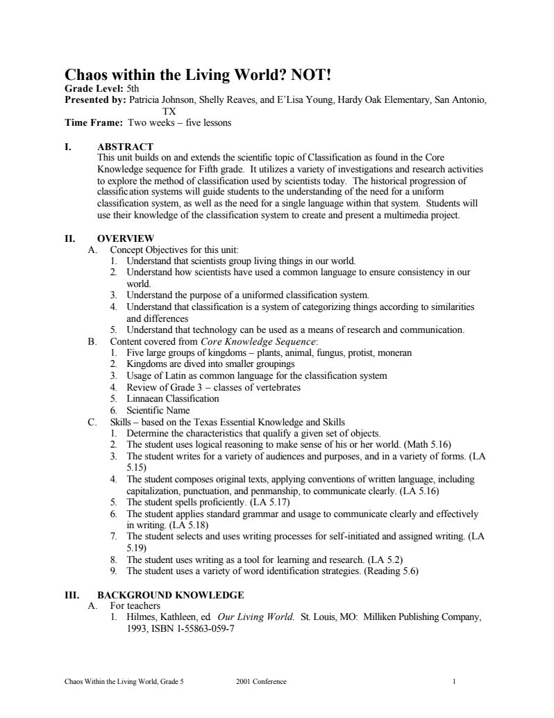 Chaos within the Living World? NOT! Activity