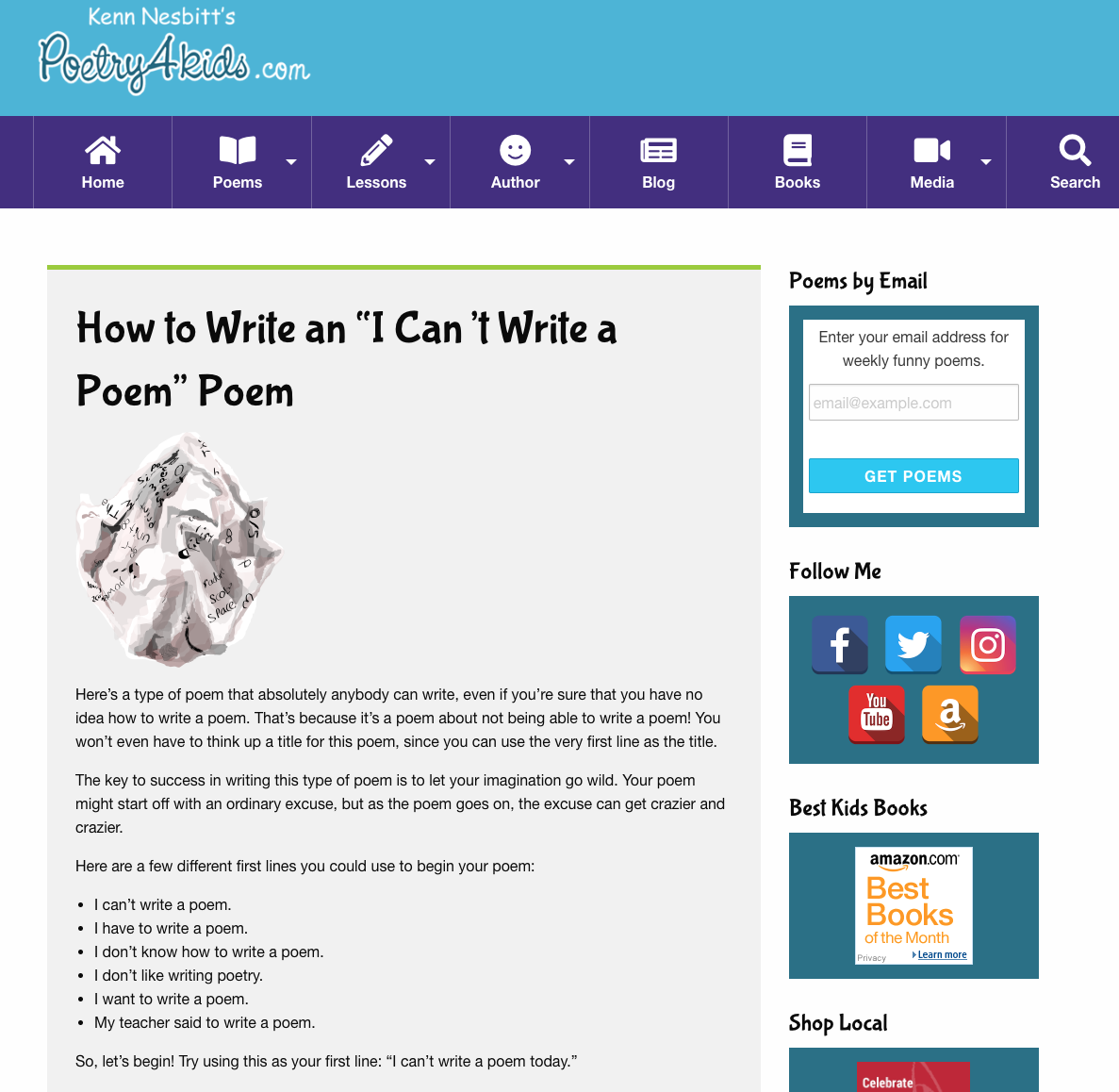 How to Write an “I Can’t Write a Poem” Poem Activity