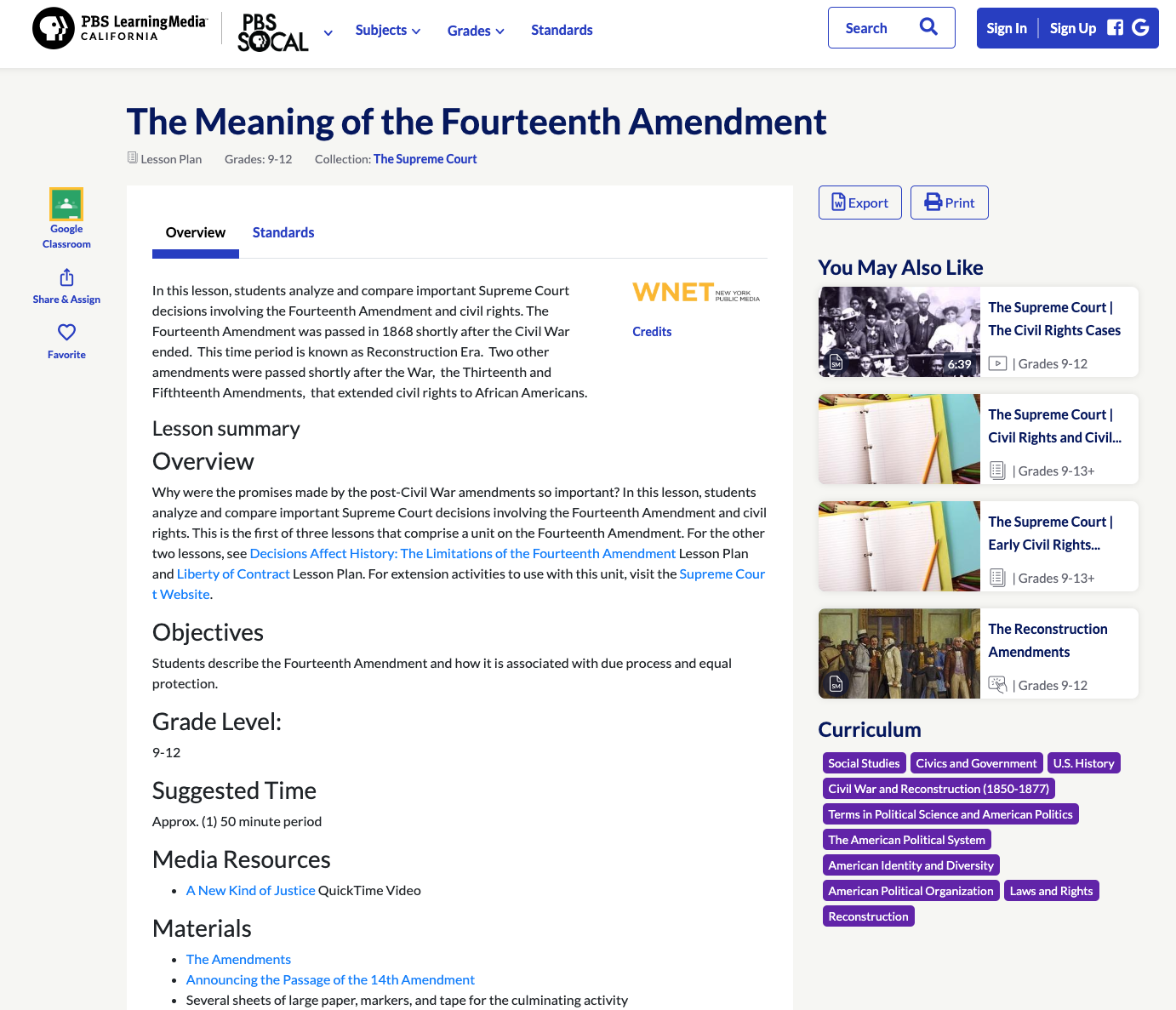 The Meaning of the Fourteenth Amendment Lesson Plan