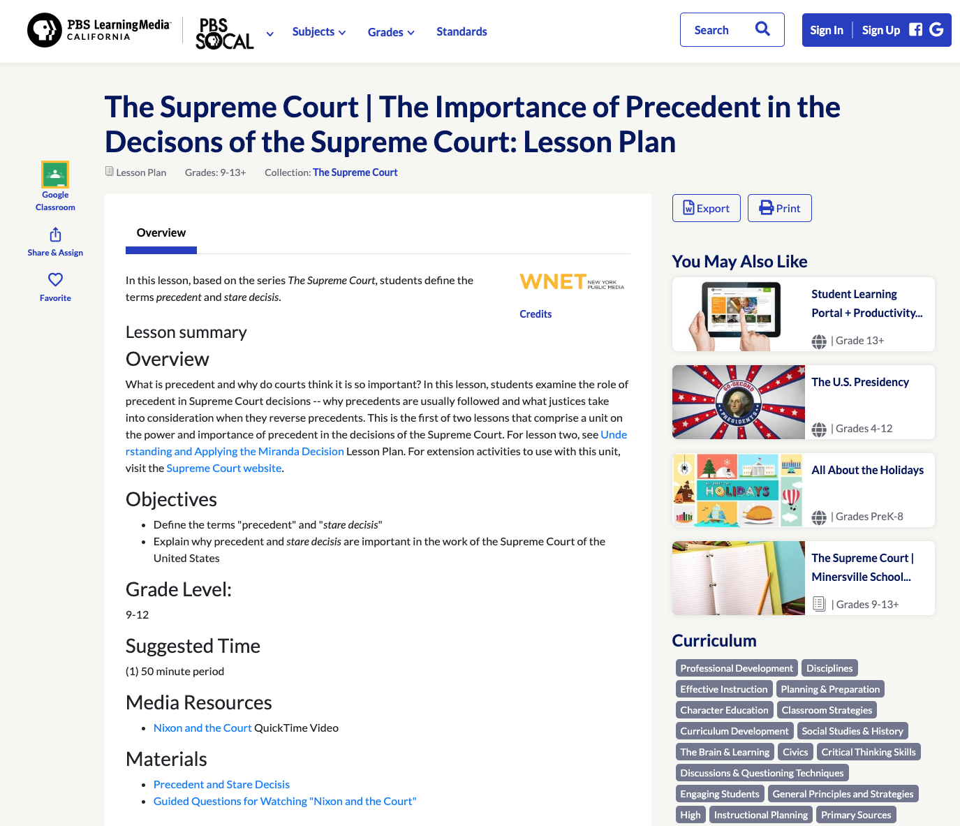 The Supreme Court: The Importance of Precedent in the Decisions of the Supreme Court Lesson Plan