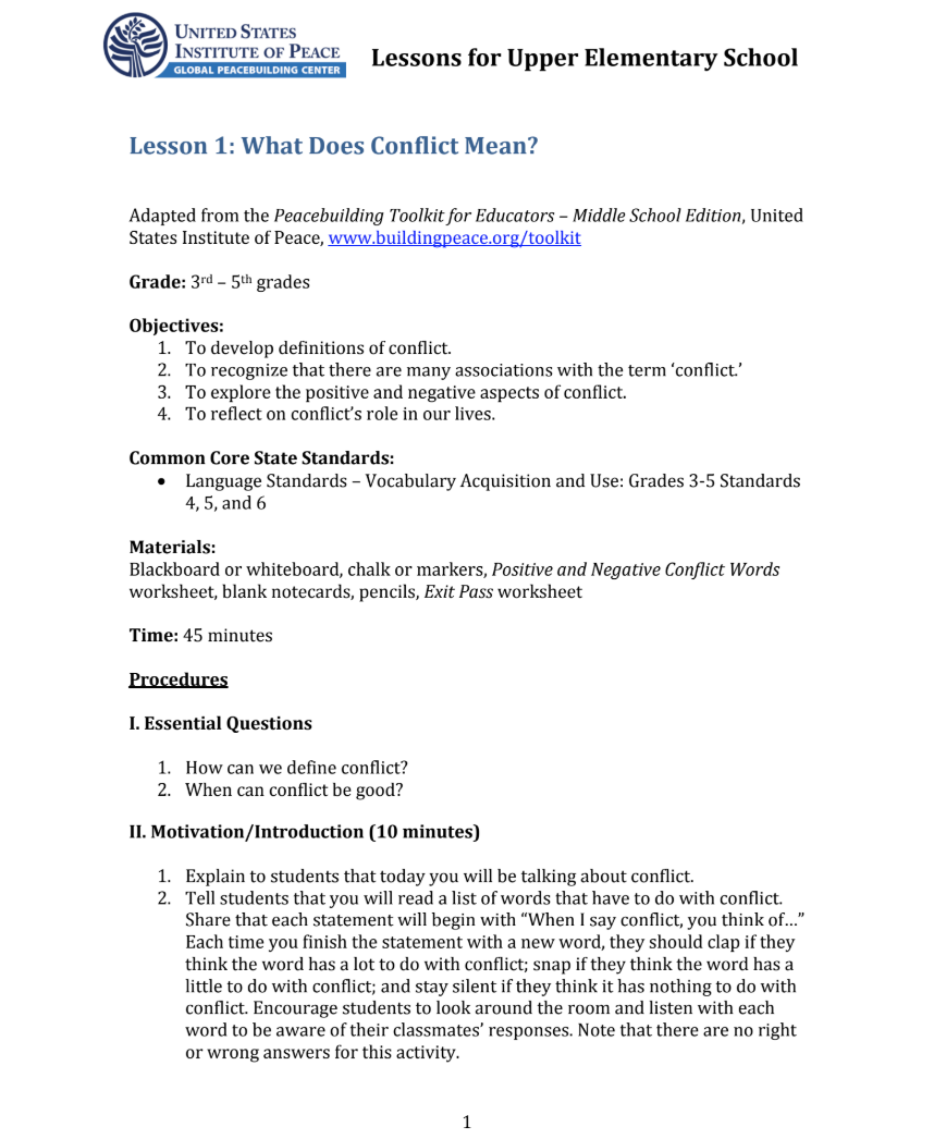 What Does Conflict Mean? Lesson Plan
