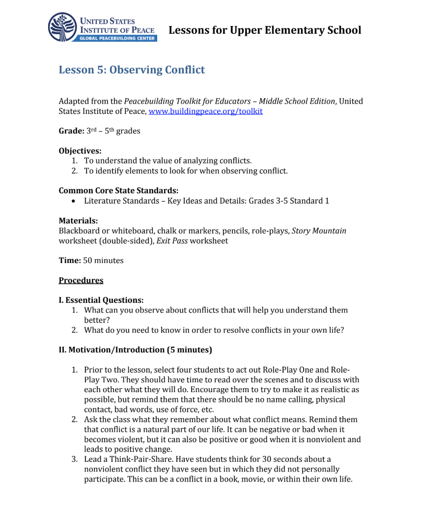 Observing Conflict Lesson Plan