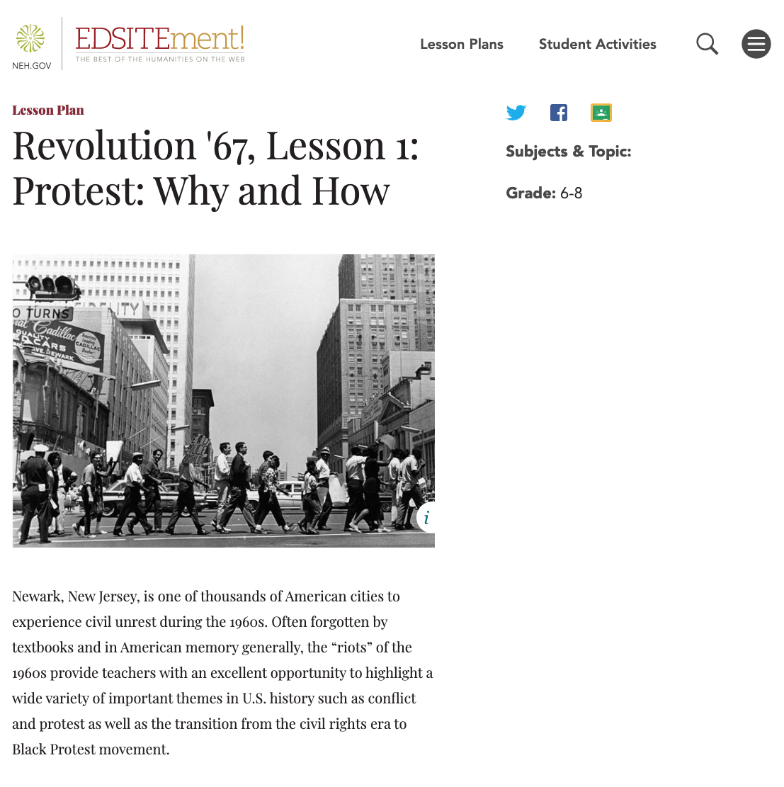 Revolution '67, Lesson 1: Protest: Why and How Lesson Plan