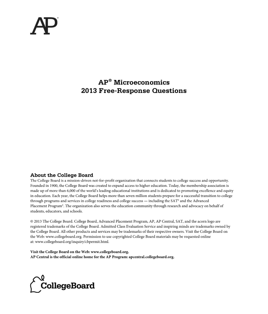 2013 AP® Microeconomics Free-Response Questions AP Test Prep