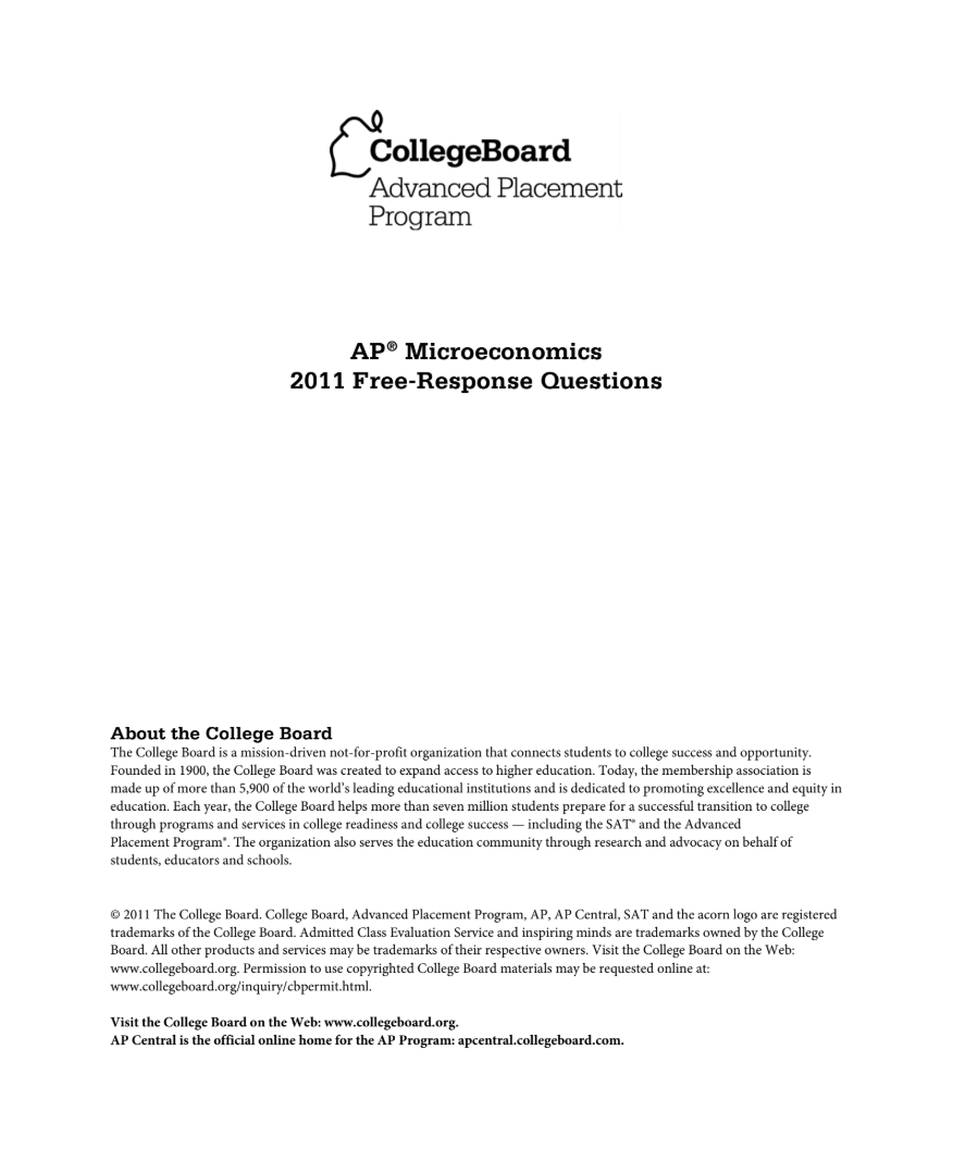 2011 AP® Microeconomics Free-Response Questions AP Test Prep