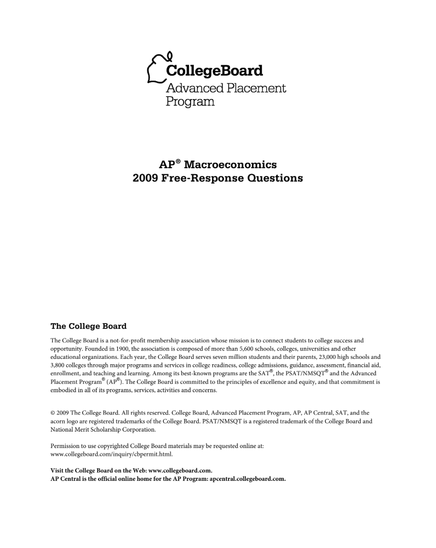2009 AP® Macroeconomics Free-Response Questions AP Test Prep