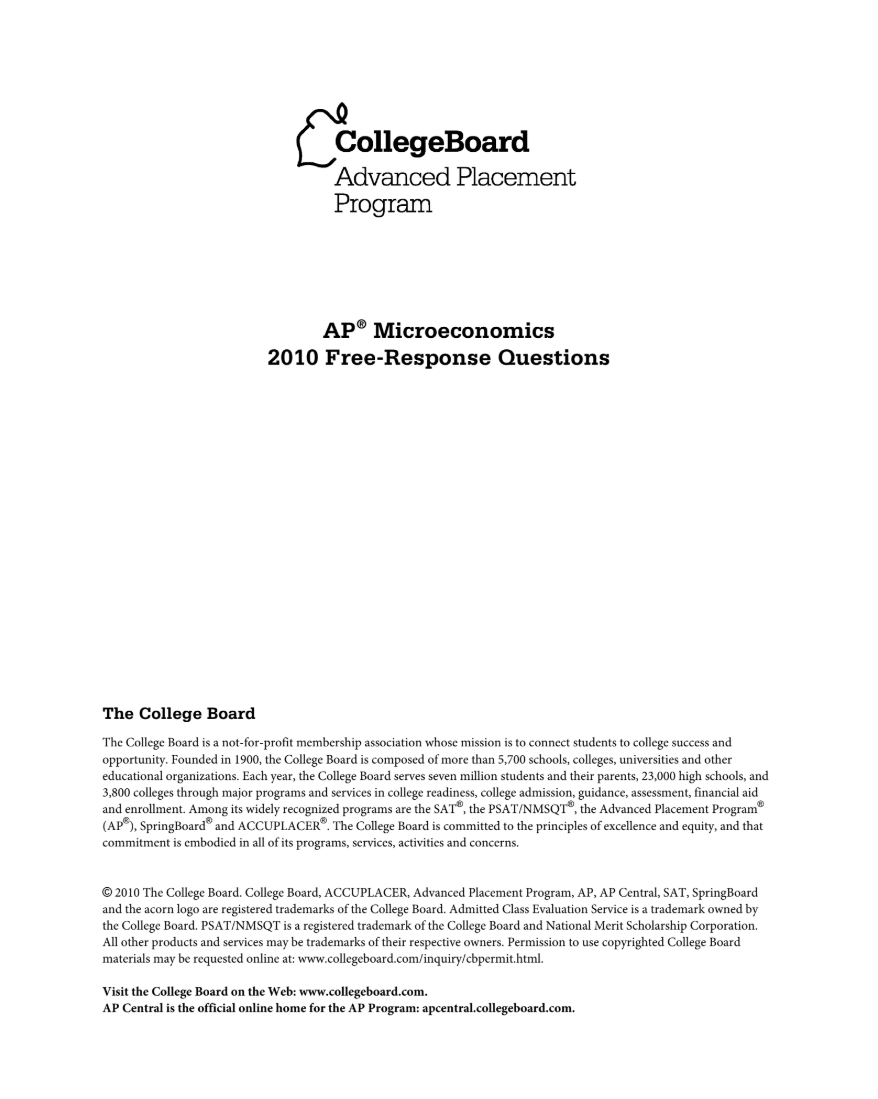 2010 AP® Microeconomics Free-Response Questions AP Test Prep