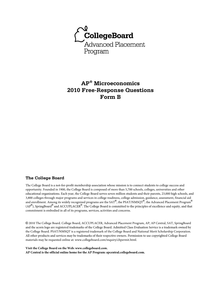 2010 AP® Microeconomics Free-Response Questions Form B AP Test Prep