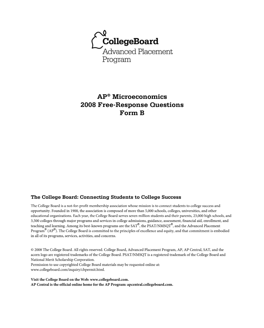 2008 AP® Microeconomics Free-Response Questions Form B AP Test Prep