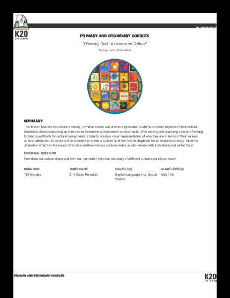 Diversity Quilt: A Lesson on Culture Lesson Plan