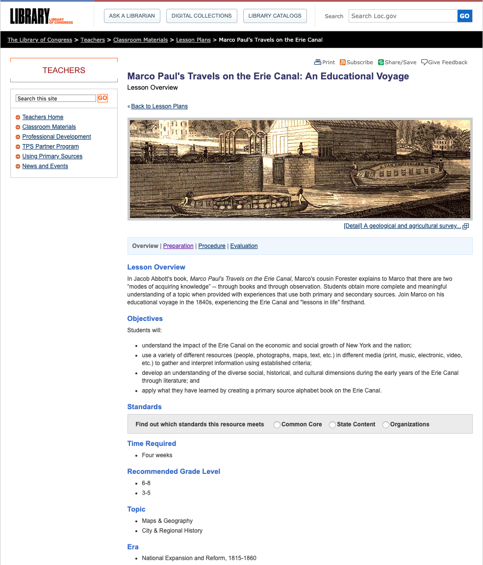 Marco Paul's Travels on the Erie Canal: An Educational Voyage Unit Plan