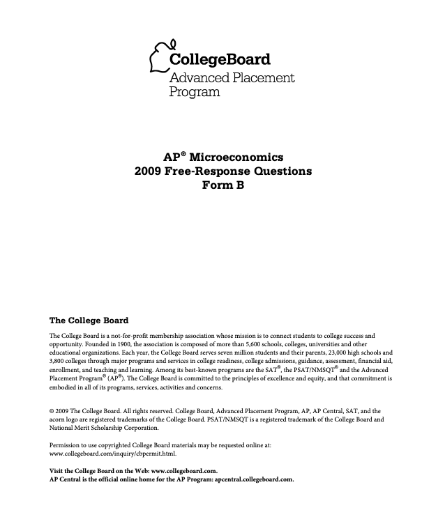 2009 AP® Microeconomics Free-Response Questions Form B AP Test Prep