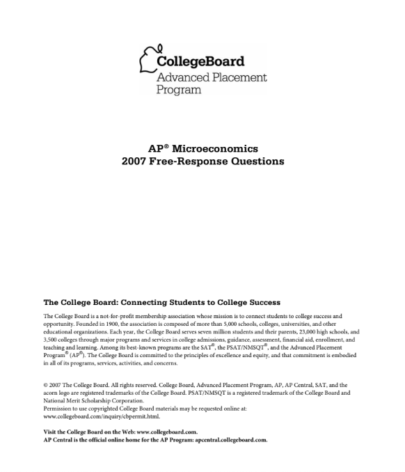 2007 AP® Microeconomics Free-Response Questions AP Test Prep