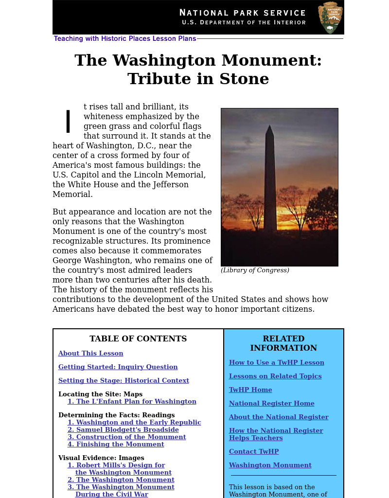 The Washington Monument: Tribute in Stone (62) Lesson Plan