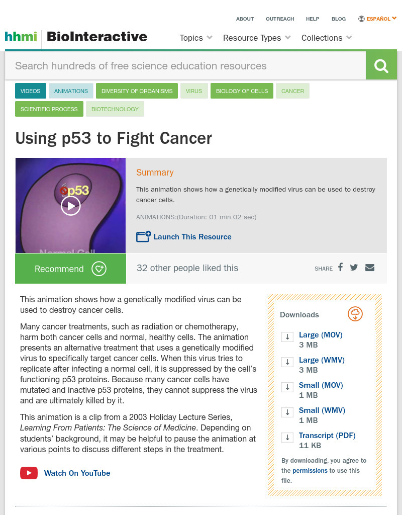 Using p53 to Fight Cancer Instructional Video