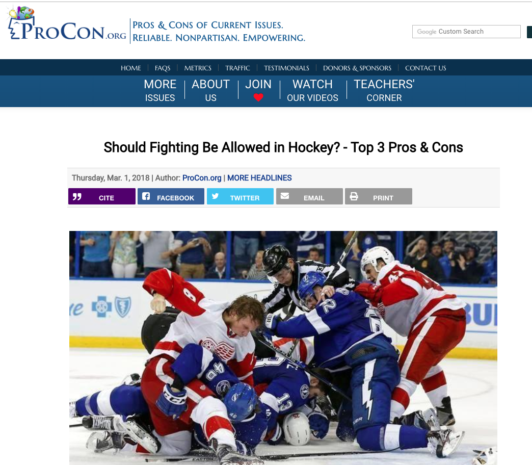 Fighting in Hockey Handout