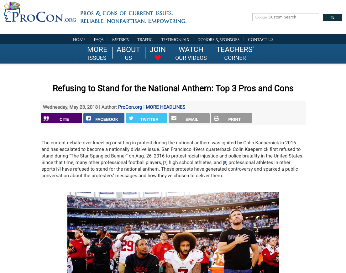 National Anthem Protests Handout