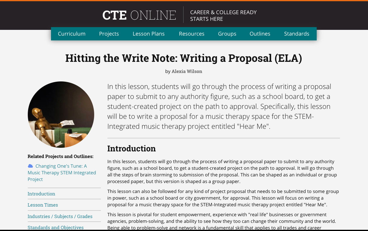 Hitting the Write Note: Writing a Proposal Lesson Plan