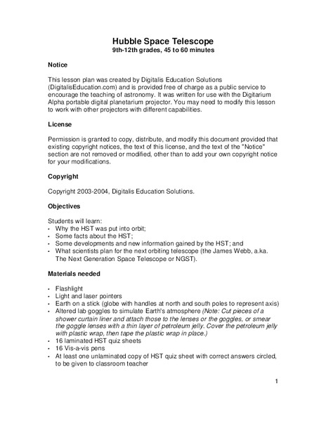 Hubble Space Telescope Lesson Plan