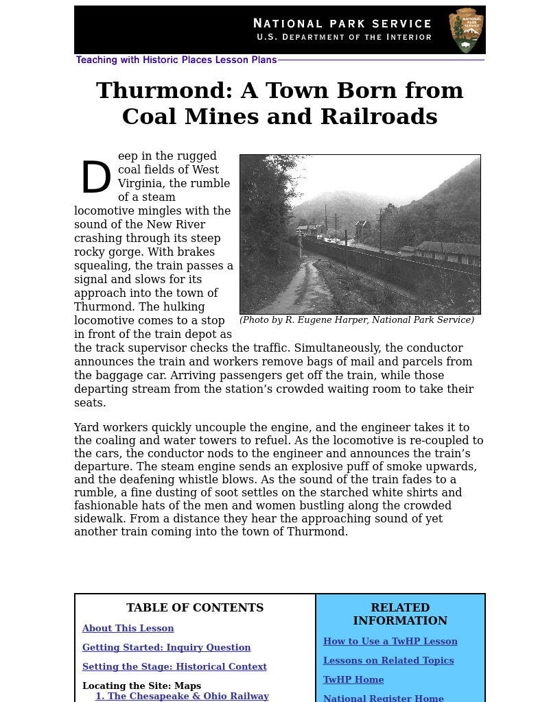 Thurmond: A Town Born from Coal Mines and Railroads (28) Lesson Plan