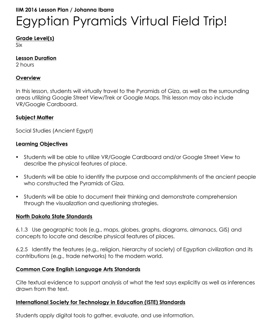 Egyptian Pyramids Virtual Field Trip! Lesson Plan