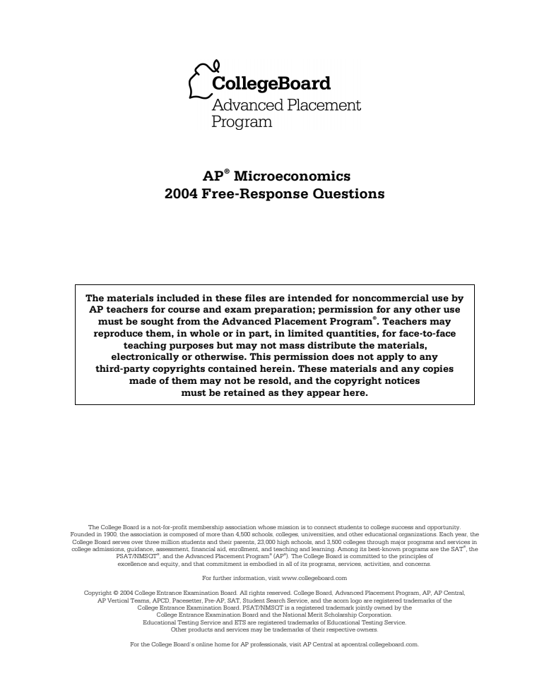 2004 AP® Microeconomics Free-Response Questions AP Test Prep