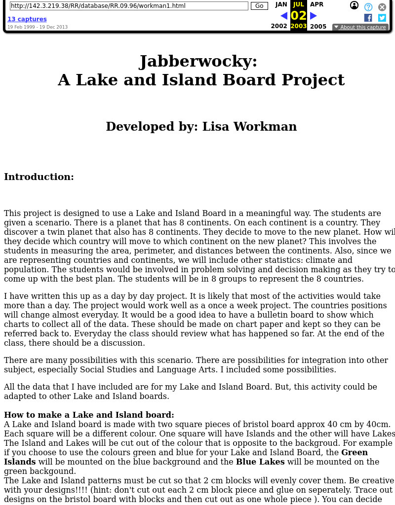 Jabberwocky: A Lake and Island Board Project Lesson Plan