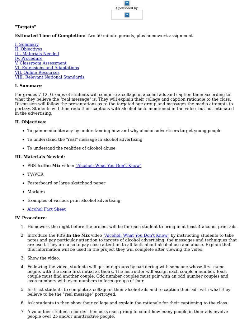 "Targets" Lesson Plan
