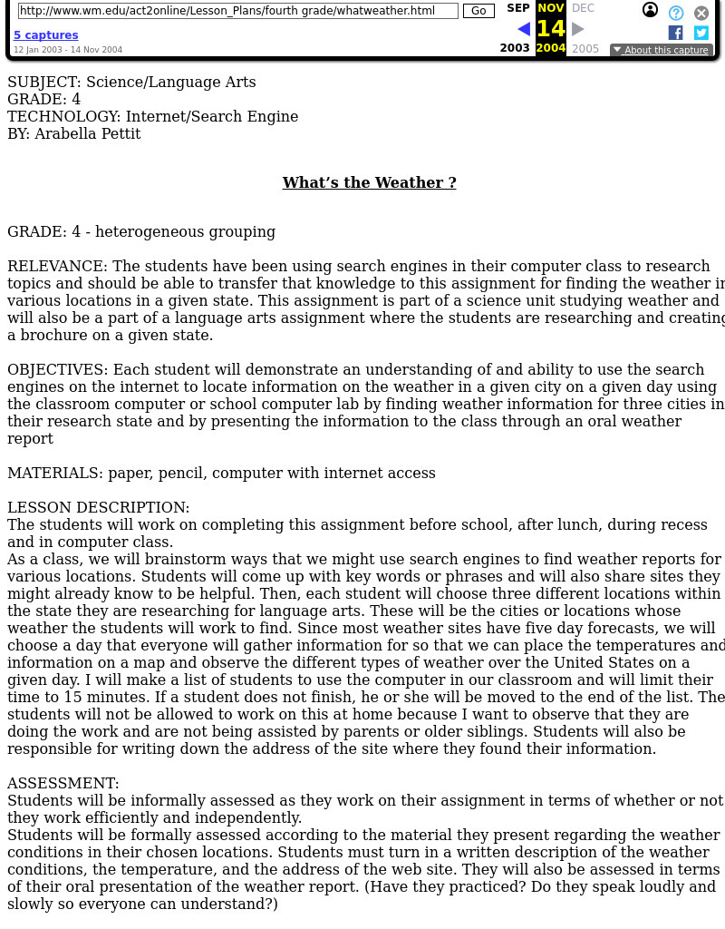 WHAT'S THE WEATHER? Lesson Plan