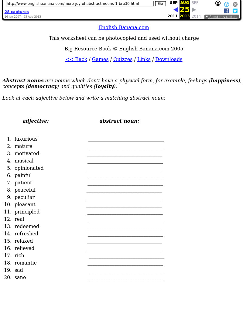 Abstract Nouns Worksheet