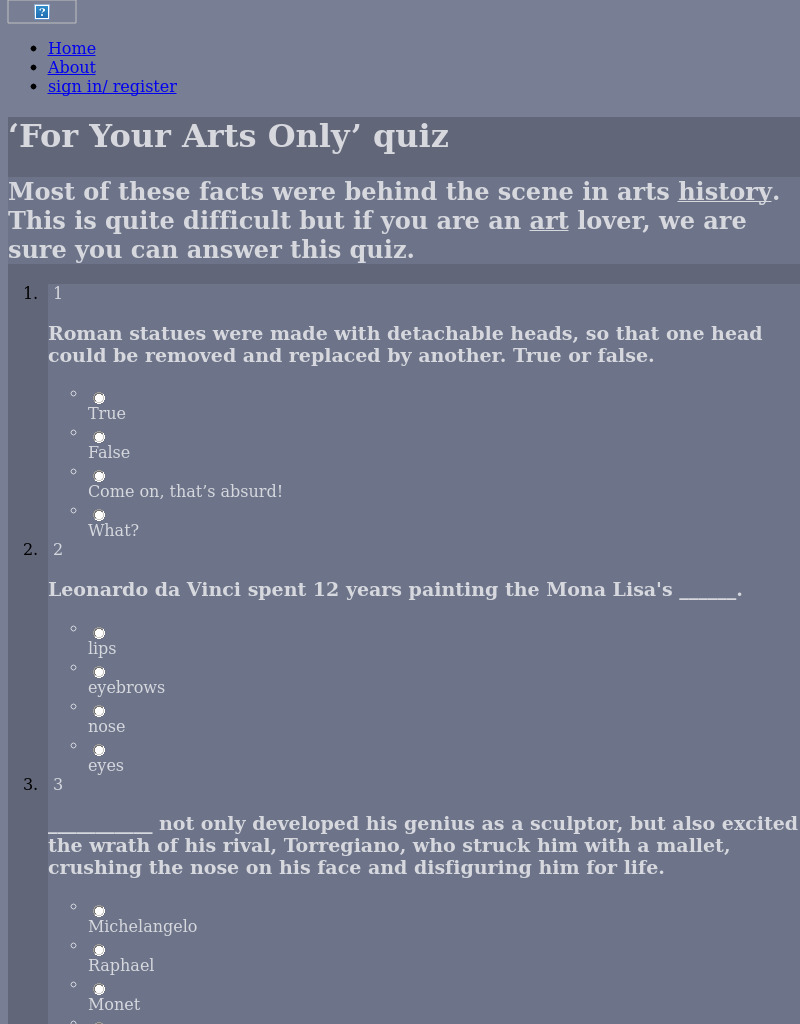 ‘For Your Arts Only’ Quiz Interactive