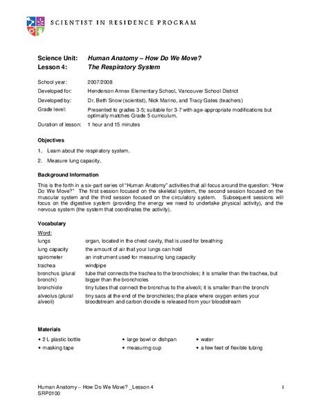 Human Anatomy- How Do We Move? Lesson Plan