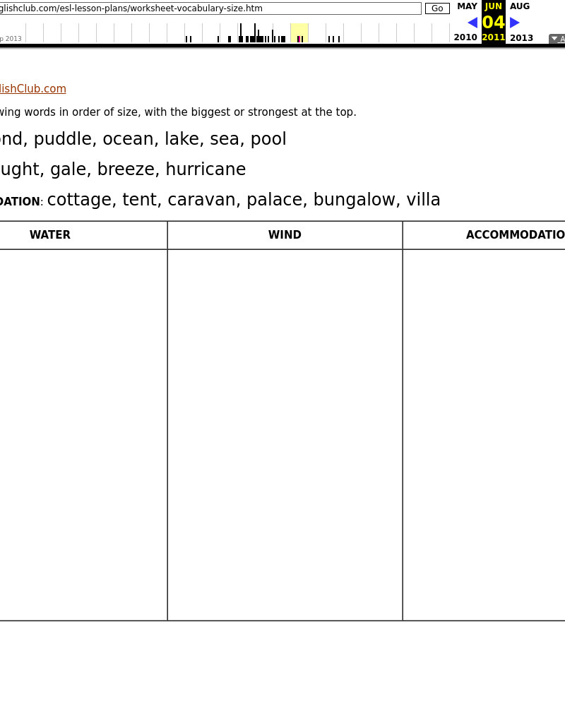 ESL Order of Size Table Organizer