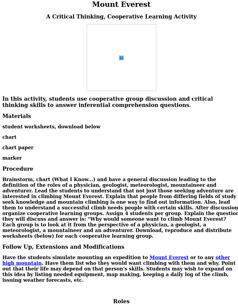 Mount Everest Lesson Plan