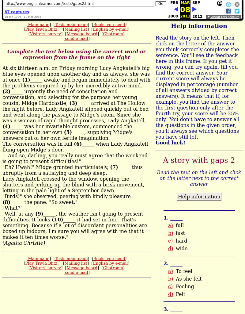 ESL Fill In The Blanks Comprehension Interactive