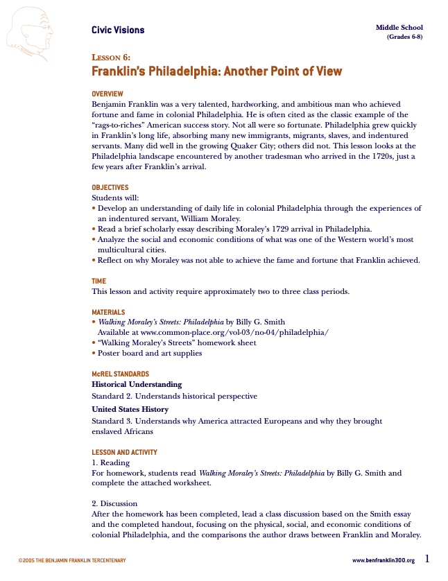Franklin’s Philadelphia: Another Point of View Lesson Plan