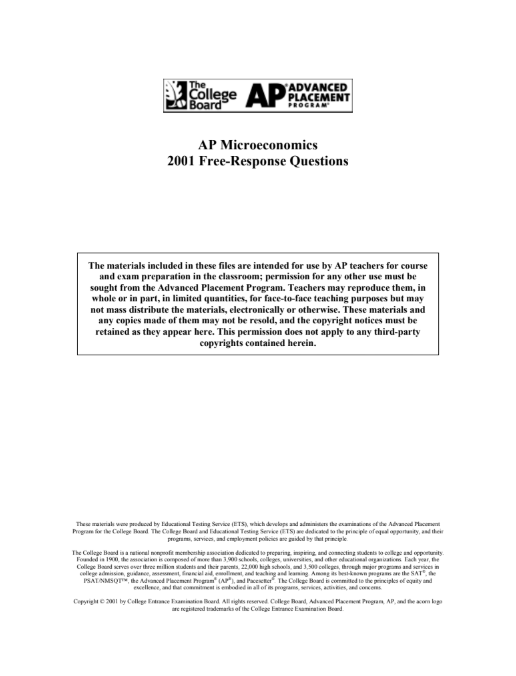 2001 AP® Microeconomics Free-Response Questions AP Test Prep