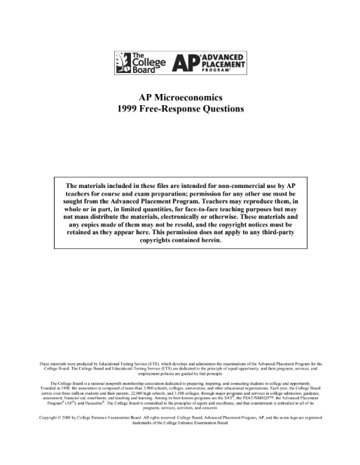 1999 AP® Microeconomics Free-Response Questions AP Test Prep